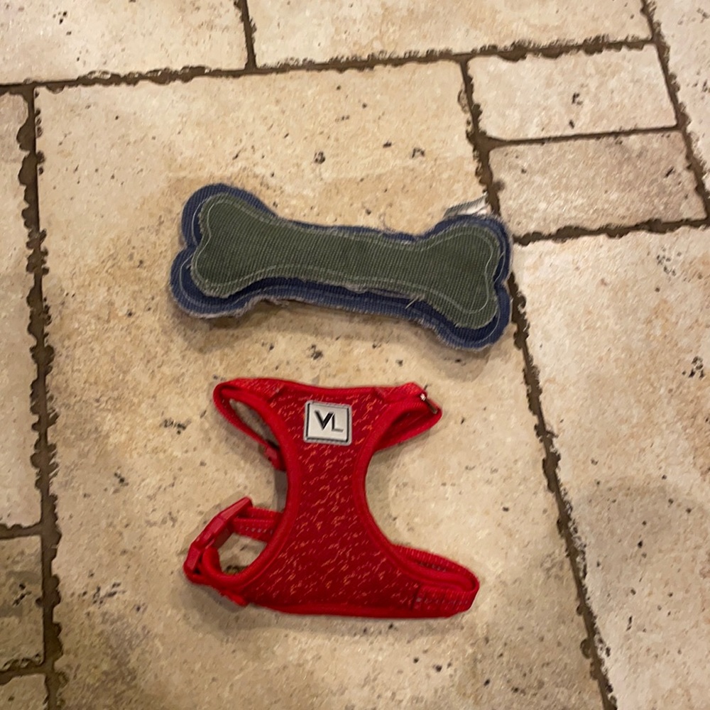 Dog harness with toy